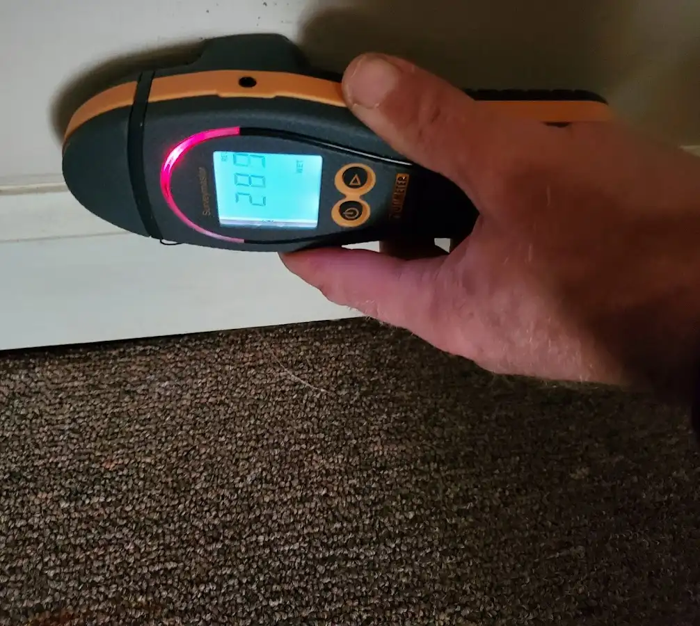Moisture detection at baseboard during Burst Pipe Cleanup in Keystone